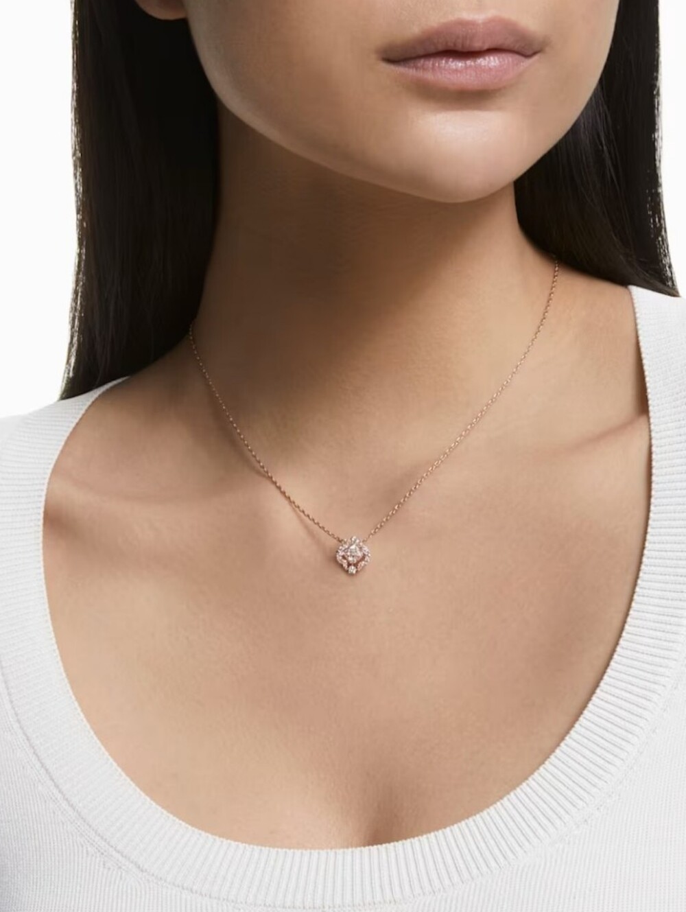 Swarovski Una Necklace Clover, White, 18K Rose Gold Finish- Like New